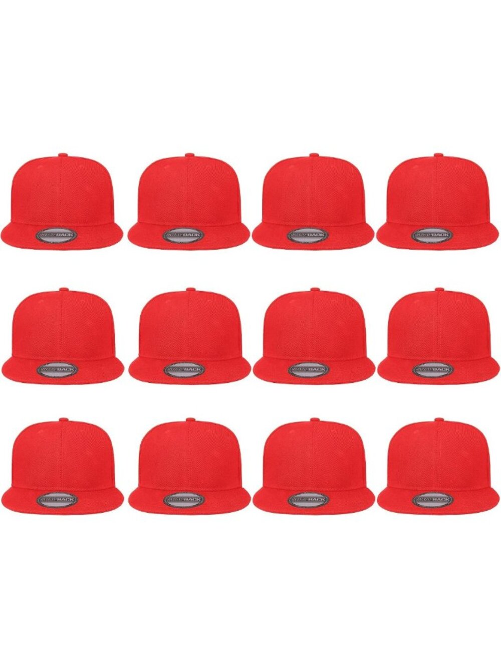 12 Pack Adjustable Flat Brim Snapback Baseball Caps - Plain Blank Styles for